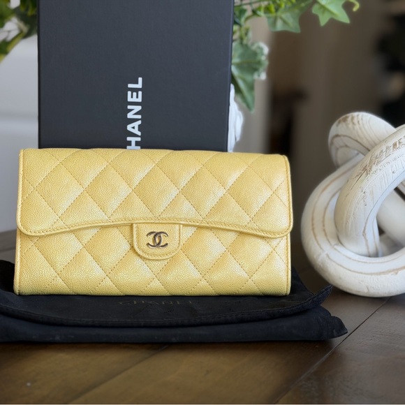 CHANEL Handbags - Rare/Like New Chanel Matelasse Yellow Iridescent Wallet
